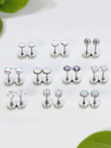 女士小号平背耳环 316L 医用钢耳环，适合敏感耳朵 20G 防过敏不锈钢耳环叠戴 小号平背耳钉 圆环耳钉 CZ 4mm - 10對耳環套裝 - 查看 5