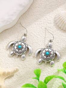 1 par de pendientes con diseño de tortuga para mujer, joyería de moda delicada y linda, regalo de cumpleaños u ocasiones festivas adecuado para uso diario y reuniones