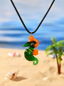 1pc Multicolor Hand-Painted Glazed Ceramic Marine Life Seahorse Pendant Necklace, Suitable For Daily Wear, Beach Vacation, Parties, And Romantic Gift For Valentine's Day