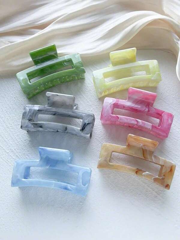 4pcs Premium Marble Pattern Geometric Hair Clips, Suitable For Thick & Long Hair, Extra Large Matte Non-Slip Rectangular Hair Clips Hair Claws Claw Clips Hair Jaw Clip Hair Clamps Hair Clutch Hair Catcher Clip