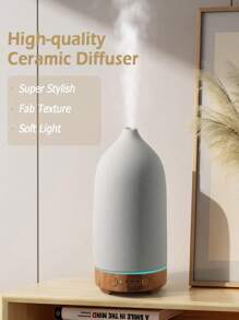 100ML Ceramic Essential Oil Diffuser - Ultrasonic Aromatherapy & Humidifier With 7-Color LED Lights, Auto Shut-Off, Wood Grain Base, 30s/1H/2H Timer | Scent For Home, Office, Yoga