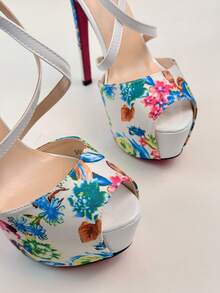 Sandali con tacco alto, stile retrò cinese, con stampa floreale, sexy e con suola spessa e arricciata in modo esagerato