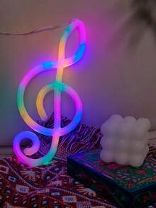 1 Pc LED Musical Note Neon Light - Vivid Multi-Color Wall Hanging Nightlight, USB Powered, Home & Wedding Decor For Bedroom, Living Room, Ceiling, Parties, Holiday, Camping, Projection Lamp Gift! - Multicolor - View 2