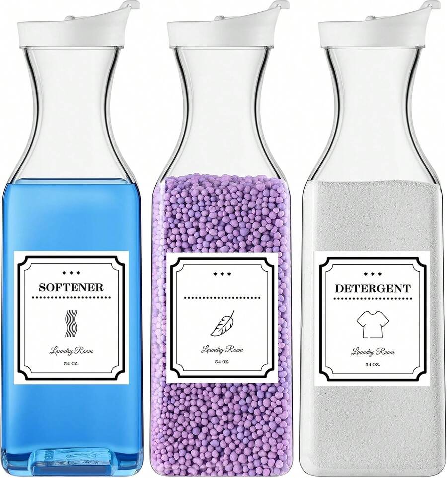 3 Pack Laundry Detergent Dispenser,54oz Fabric Softener Dispenser, Plastic Liquid Laundry Detergent Container With 4 Labels - 無色 - 查看 1