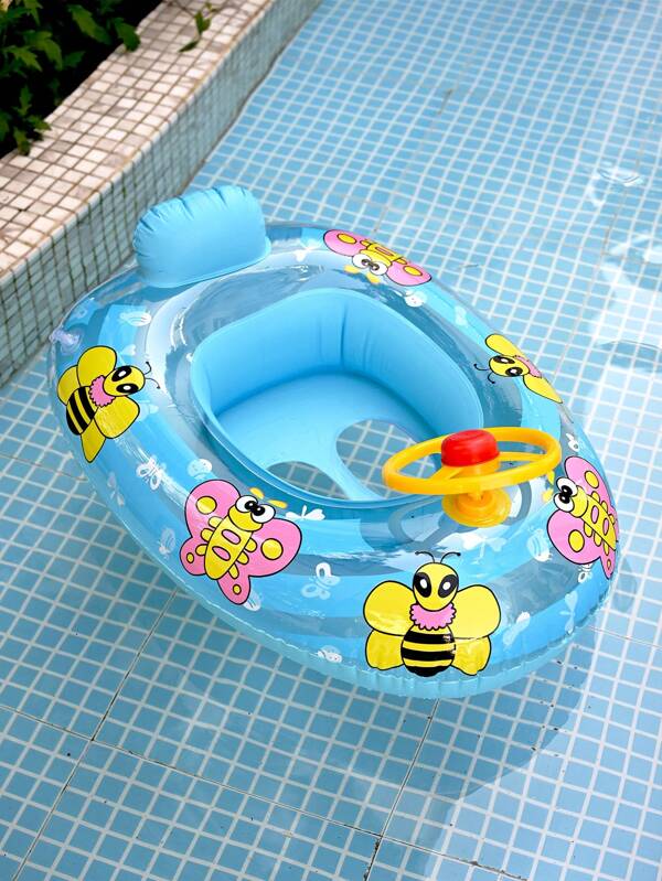 قطعة واحدة طوق سباحة عائم قابل للنفخ بتصميم كرتوني لأطفال حمام السباحة، طوق سباحة عائم مع ظهر لتدريب الأطفال على السباحة في الحمام أو حوض السباحة، طوق عائم تحت الإبط بتصميم نحلة صيفي مع عجلة قيادة