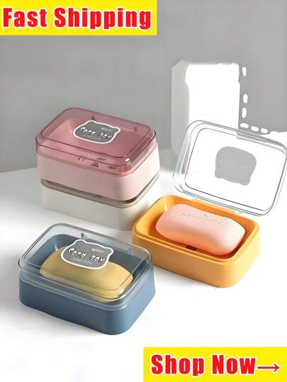 Creative Flip Cover Transparent Plastic Soap Dish, Simple Design For Home, Dormitory, Bathroom, Balcony Use,Wear ResistantWith Lid Does Not Accumulate Water Simple And Generous Soap Box Household Square Flip Lid Draining Plastic Soap Box
