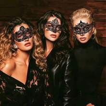 5pcs Elegant Black Lace Venetian Style Party Masks - Intricate Floral Design, Perfect Accessory For Parties, Carnivals And Formal Events | Venetian Masquerade Masks | Delicate Lace Details, Rave