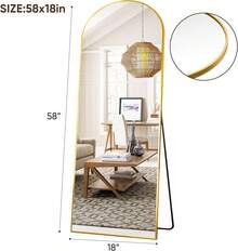 Suidia Arched Full Length Mirror With Stand, Full Body Mirror, Stand Up Mirror, Standing Mirror Full Length, Aluminum Alloy Frame Floor Mirror, Shatterproof Glass, Free Standing, Wall-Mounted Or Leaning Design, Modern Home Decor For Bedroom, Living Room, Or Dressing Room, Available In Black And Gold Gifts - 金色 - 查看 2