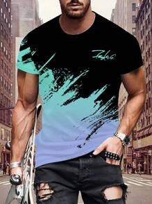 Camiseta gráfica de manga corta casual de verano para exteriores con bloqueo de color negro y blanco en 3D (Medio Oriente)