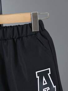 2 Peças/Conjunto Camisa com Estampa de Letras + Conjunto de Shorts, para Verão - Meninos