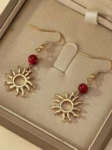 1 Pair Vintage Sun Design Earrings, Lightweight Luxury Niche Jewelry Gift - Gold - View 3