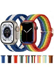 1 pièce Bracelet de montre en nylon tressé compatible avec Apple Watch Ultra 2 49mm 44mm 45mm 41mm 40mm 38mm, bracelet sport unicolore pour hommes pour Apple Watch Series 10 9 6 5 SE 7 8 4 3, bande de montre respirante pour femmes, accessoires de montre connectée, cadeaux pour la fête des mères, la fête des pères, la famille, les amis