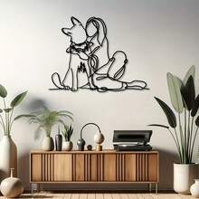 1pc German Shepherd Line Art Metal Wall Decor – Modern Woman And Dog Sculpture – One-Piece Minimalist Pet Wall Art For Indoor Or Outdoor Use – Perfect Gift For Dog Lovers - Black - View 3
