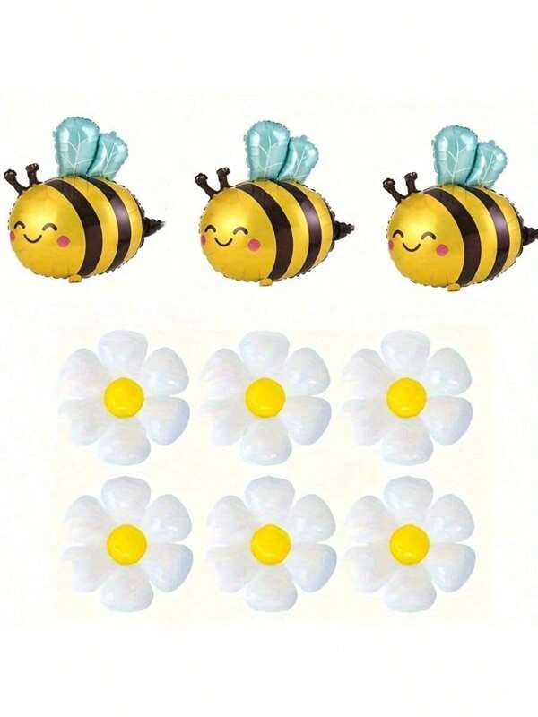 Set de 9 globos de papel de aluminio con motivos de abeja y margarita, decoración para fiestas de primavera y verano, decoración para cumpleaños, aniversarios, graduaciones, eventos festivos, Día de la Madre, para interior y exterior, decoración de habitaciones, decoración de bodas