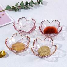 1PC/3PCS/7PCS/Ins Style Transparent Cherry Blossom Small Plate Japanese Zen Cherry Blossom Tea Plate Heat Resistant Glass Dim Sum Plate Dessert Table Jewelry Plate Wedding Gift Sugar Fruit Plate
