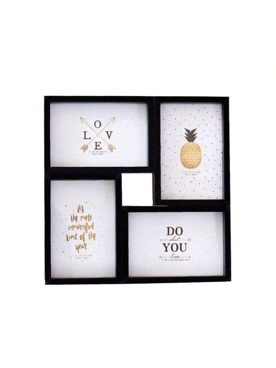 4-Grid 6-Inch Photo Frame Combination, Retro American Style Black & White Wall-Mount Or Stand Picture Frame, Baby Photo Album, Premium Glass Picture Frame, Small Gift