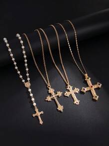 4pcs/Set Vintage Luxury Minimalist Multi-Color Crystal Cross Pendant Necklace, Adjustable Hiphop Punk Jewelry For Couples