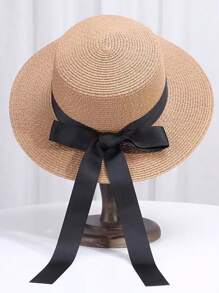 Nouveau chapeau de paille d'été de style coréen avec décoration nœud papillon, respirant. Grand bord de chapeau de soleil pour voyager, protection UV, décontracté, rétro, en polyester, convenant pour le printemps et l'été