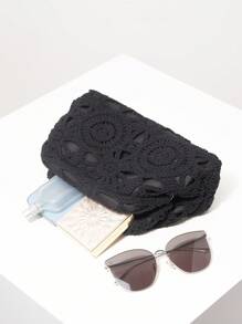 Bolso de embrague de ganchillo con patrón hueco, bolso de playa bohemio, set de ganchillo, artículos indispensables para viajar, atuendos de vacaciones para mujeres, artículos de boda, bolso de graduación, billetera casual de vacaciones (patrón aleatorio)