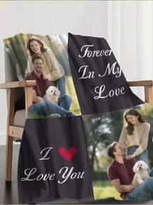 SRH 1pc Customizable Photo Printed Fleece Blanket, Can Upload 2 Favorite Pet (Cat/Dog) Or Loved One's Photos, Personalized Home Decor, Pet Supplies, Made Of Soft, Lightweight And Comfortable Flannel, Suitable For Living Room, Bedroom, Outdoor Camping, Hiking, The Best Personalized Gift For Yourself, Pet, Husband, Boyfriend, Family, Friends On Birthday, Anniversary, Mother's Day, Father's Day, Easter And Other Holidays