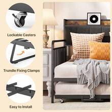 Space Saving Sofa Bed Frame, Cama Queen,Daybed With Trundle Retractable, Lockable Casters, Easy To Install, Furniture , Bedroom, Living Room Decoration, Sturdy Metal Sofa Bed With Steel Slat Support For Living Room, Bedroom And Guest Room,Requires Additional Cushion Purchase, Christmas Gifts - Grey - View 7