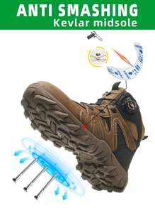 Zapatos de seguridad para hombre para la construcción, botas altas para hombre, de moda casual, con puntera de acero, anti-impacto, resistentes a la perforación, con botón tecnológico sin cordones, fácil de poner y quitar, suela ultraligera, suave y antideslizante