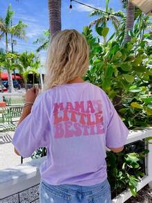 1 Set Casual Printed Crew Neck Short Sleeve T-Shirt, Suitable For Young Girls To Wear In Summer - Suitable Summer Top For Young Adventure-Loving Travelers, Teen Clothing, Graphic Tee, Girls Summer Outfit - Purple - View 4