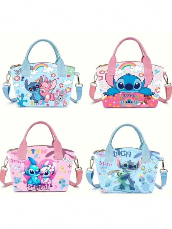 Sanrio Disney Stitch Crossbody Bag - Casual Shoulder Bag With Adjustable Straps And Lightweight Zipper Closure Design, Suitable For Daily Use And As Birthday Gifts. Available In Blue, Pink And Patterned Options.