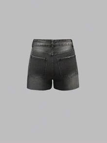 New Spring And Summer American Street Style Young Bold Fashion Rhinestone Ladies Denim Shorts - Dark Grey - View 2