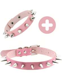 2pcs/Set Punk Rock Spiked Choker Collar And Bracelet Set, PU Leather Necklace And Cuff Accessories For Unisex, Suitable For Daily Wear, Festivals And Parties