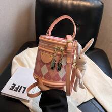 Sac à main pour femme, nouveau sac mode de niche, sac bandoulière matelassé, sac seau - Rose avec pendentif - Voir 2