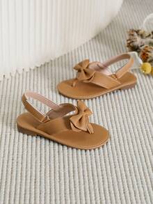 Girl's Bow Decor Summer Thong Sandals, Suitable For Everyday Wear - Brown - View 2