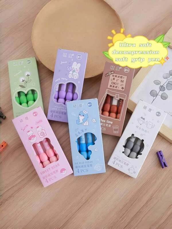 Soft Grip Retractable Ballpoint Pen With Protective Sleeve, High-Quality Design, Soft Finger Guard, Quick Dry For Writing & Studying Back To School