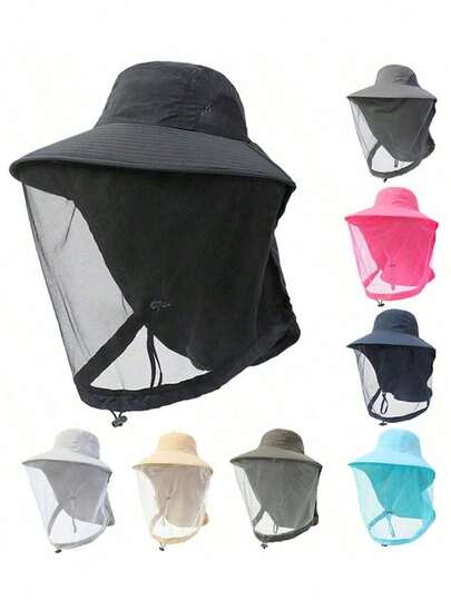 1pc Men's Bucket Hat With Net Mesh, Summer Anti-Mosquito Insect Sun Protection Head Net Hat, Outdoor Fishing Hiking Gardening Mountain Climbing Sun Hat, UV Protection Quick Drying Night Fishing Hat, Breathable Bucket Hat Covering Face