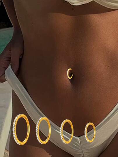 1PC S925 Sterling Silver Simple And Minimalist Rhinestone Shiny Belly Button Ring For Women , 6mm,8mm,10mm,12mm,Multiple Sizes To Choose From,Suitable For Daily Wear,Gift For Girlfriend, Mother, Sisters