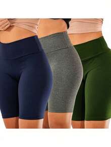 Kit 3 Bermudas Suplex Academia Fitness Feminino Cintura Alta Preto Cinza e Verde - Multicolorido - Visão 7