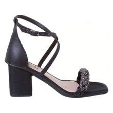 Women's Sandals High Heel Thick Casual Rhinestone Closed Back Braided Stones - الأسود - مشاهدة 4