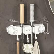 1 pièce Support mural pour balai et vadrouille avec crochets, organisateur puissant et autoadhésif pour balai et vadrouille pour jardin et garage, sans perçage, facile à installer et pratique à ranger