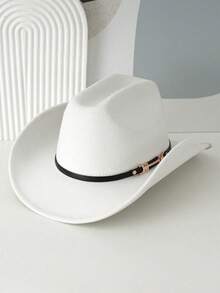 1PC Solid Color Woolen Top Hat, Fashionable And Personalized Leather Belt Buckle Decoration, Fashionable And Versatile, Novel And Interesting Top Hat With Wide Brim, Suitable For Western Themed Parties, Parties, Engagements, Role-Playing, Graduation Ceremonies, Performance Dances, Festivals, Birthday Celebrations, Music Festivals, Etc - Buckle - View 14