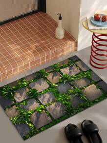 1PC Realistic Park Pavement Printed Doormat, Lightweight Super Thin Anti-Slip Floor Mat, Decorative Entrance Mat, Plush Velvet Easy Care, Trimable, Dirt-Resistant, Washable, Ironable, Indoor/Outdoor Welcome Carpet, Home Decor Floor Mat
