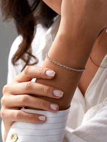 Nooxian 1pc Women Stainless Steel Braided Chain Bracelet, Versatile Daily Wear Accessory - Silver - View 2