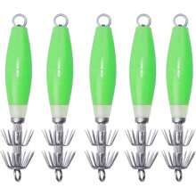 5 Packs Glow-In-The-Dark Squid Jigs - UV Reactive Octopus Lures With Multi-Tentacle Hooks For Night Fishing | Saltwater Flashing Lures For Calamari, Cuttlefish & Deep Sea Angling