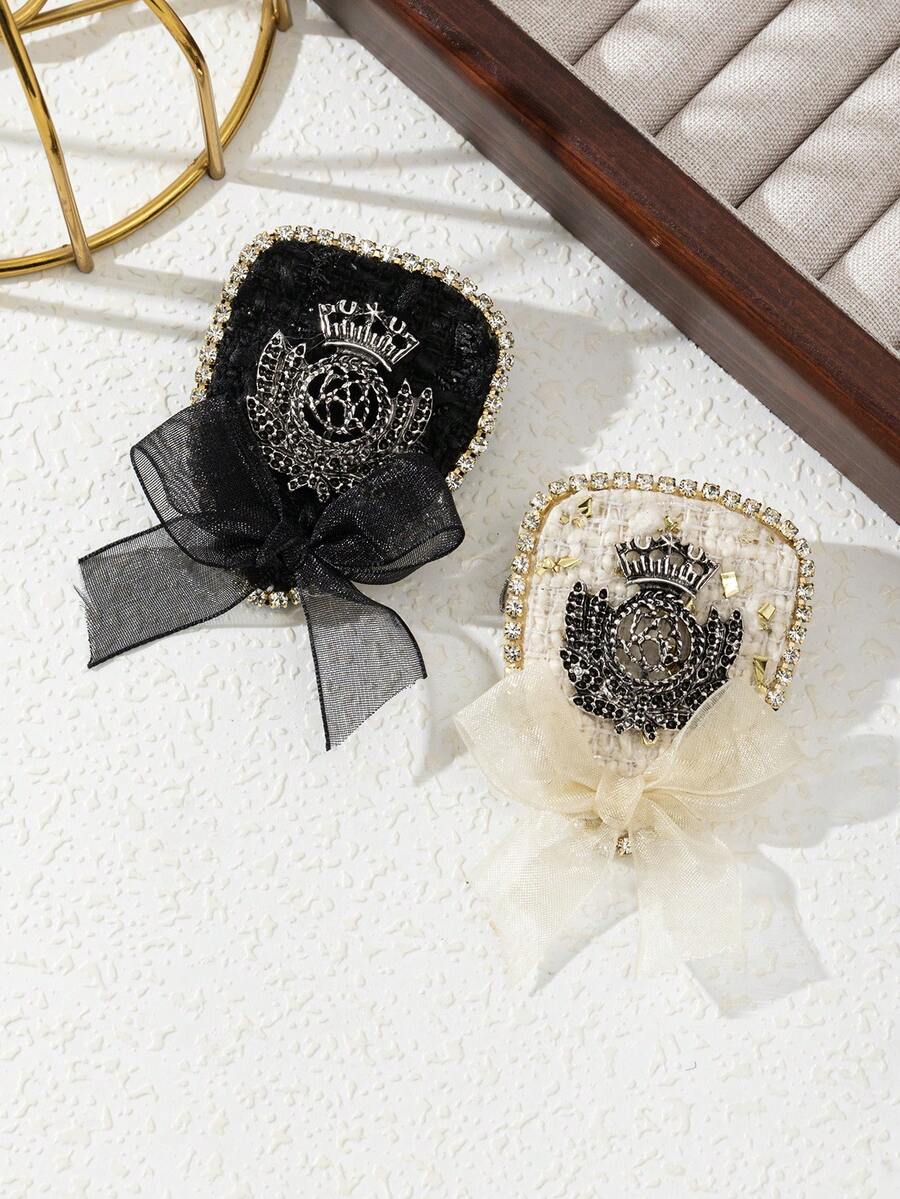 1pc Elegant Style Handmade Fabric Bow Design Metal Badge Brooch, Luxury Jewelry Brooch Suitable For Daily Wear, Dating Gift - classic - View 1