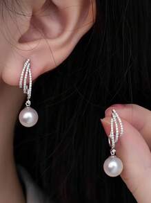 1PC Simple Micro-Inlaid Diamond Temperament Tassel Pearl Earrings Women's Jewelry Sterling Silver, Daily Clothing, Party, Carnival, Carnival, Christmas, Halloween