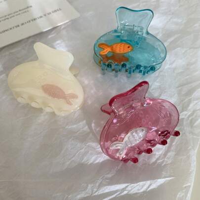 1pcHair Claws New Creative Transparent Fish Tank Grab Clip Hair Clip Cute Simple Fashion Personalized Creative Animal Small Fish Half-Tie Hair Claw Plate Hair Clip Hair Grab Hair Accessories Suitable For Daily Use, Home, School, Seaside, Vacation, Work, Commuting, Party, Holiday, Birthday Gift, Back-To-School Season, Versatile To Go Out Girl Hair Clips Hair Jaw Clip Hair Clamps Hair Clutch