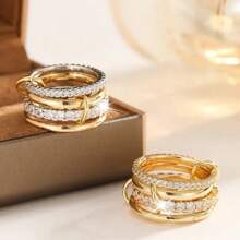 Elegant Gold Stackable Rings For Women, 18k Gold Plated Cubic Zirconia Rings, Silver Gold Multi Ring Mixed Metals Stack Rings Set