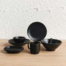 7pcs Mini Striped Tableware, Striped Bowl, Plate And Cup Set, Kitchen Decoration Simulation Play House Toys, Realistic Doll House Accessories