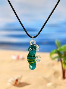1pc Multicolor Hand-Painted Glazed Ceramic Marine Life Seahorse Pendant Necklace, Suitable For Daily Wear, Beach Vacation, Parties, And Romantic Gift For Valentine's Day