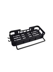 1pc Plastic Storage Shelf, Bathroom Shower Rack, Removable & Washable, Wall Mounted Vanity Organizer Rack, No-Drill Back To School