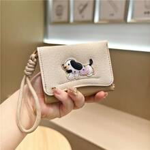 1pc Fashionable Beagle Dog Embroidered Synthetic Leather Wallet With Lanyard, Compact Trifold Coin Purse And Card Holder, Sweet Style, Suitable For Travel Or Daily Use For Women Wallet Mini Wallet Purse Wallet Card Wallet Wristlet Wallet